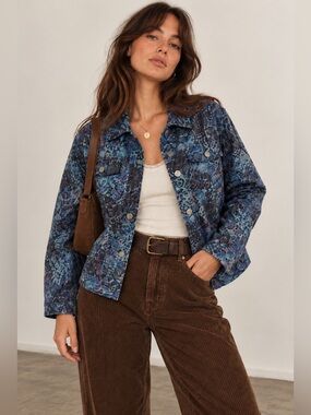 Vintage 90s Blue Tapestry Fall Utility Jacket – Large
